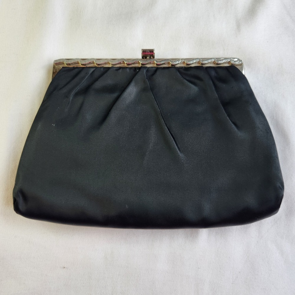 Vintage Satin Classic Clutch‎ Purse Decorative Art Deco Black